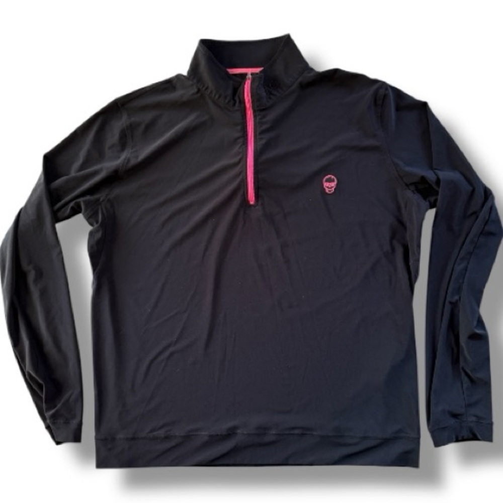 Swag Golf Drop 2.0 SWAG Skull Quarter-Zip Sweater Black Neon Size Large